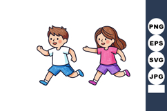 Children running playful boy and girl in colorful casual clo Product Image 1