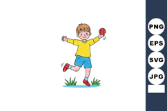 Boy playing with ball outdoors in casual clothes joyful acti Product Image 1