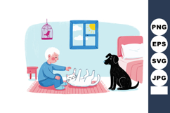 Elderly person playing with cat on rug inside cozy room with Product Image 1