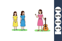 Young girls wearing colorful dresses with acoustic guitar mu Product Image 1