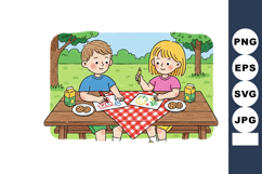 Children enjoying picnic outdoors with drawing activity and Product Image 1