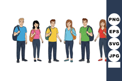 Diverse group of six young adults standing with backpacks ca Product Image 1