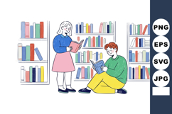 Children reading books in library surrounded by colorful she Product Image 1