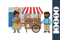 Flower vendor woman selling colorful flowers at small wooden Product Image 1