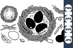 Hand Drawn Rustic Bird Nest Clipart Bundle Product Image 1