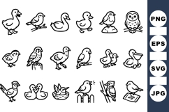 Hand Drawn Bird Outline Clipart Collection Set Product Image 1
