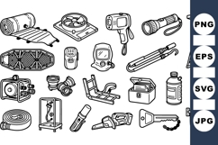 Emergency Rescue Equipment Line Art Clipart Set Product Image 1