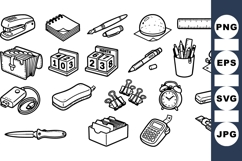 Hand Drawn Office Supplies Clipart Black And White Set Product Image 1