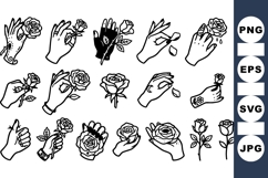 Minimal Line Art Hand Holding Rose Tattoo Set Product Image 1