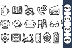 Elderly Care Line Art Icon Set For Medical Use Product Image 1