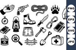 Black Outdoor Adventure Icon Set for Hiking and Camping Product Image 1