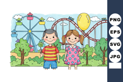 Children enjoying amusement park with roller coaster ferris Product Image 1