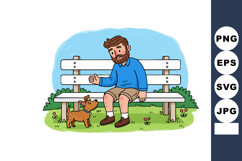 Man sitting on park bench playing with small dog outdoors in Product Image 1