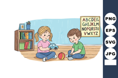 Children playing with educational toys and alphabet chart in Product Image 1