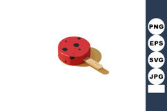 Red round ice cream popsicle with black dots on a wooden sti Product Image 1