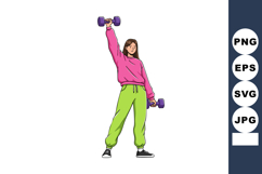 Young woman lifting dumbbells in casual sportswear exercisin Product Image 1