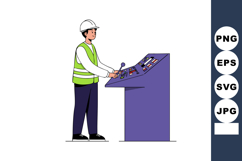 Construction worker operating control panel in safety vest a Product Image 1