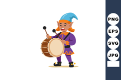 Elf playing drum musical instrument colorful cartoon charact Product Image 1