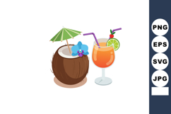 Tropical cocktail drinks with coconut shell and orange juice Product Image 1