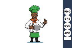 Chef cooking with pot giving thumbs up sign in green hat and Product Image 1