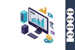 Computer monitor displaying data analytics with graphs and c Product Image 1