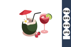 Tropical coconut drink with umbrella and raspberry cocktail Product Image 1