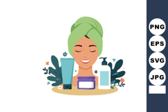 Woman enjoying skincare routine with green towel on head and Product Image 1