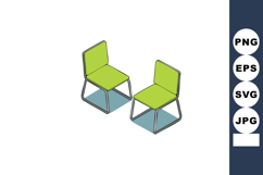 Modern green chairs with metal frame design in isometric sty Product Image 1