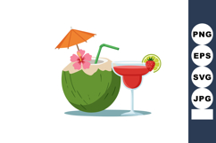 Tropical coconut drink with umbrella and red cocktail glass Product Image 1