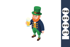 Leprechaun holding beer glass in traditional Irish outfit ce Product Image 1