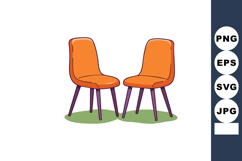Orange chairs with purple legs sitting on green rug vector i Product Image 1