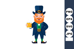 Leprechaun holding a beer glass wearing traditional Irish co Product Image 1