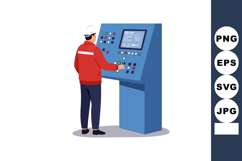 Industrial worker operating control panel in modern manufact Product Image 1