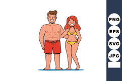 Summer couple enjoying beach day in swimwear with smiles and Product Image 1