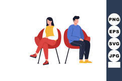 Man and woman sitting back to back on red chairs facing away Product Image 1