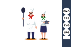 Chef man and woman cooking team with uniform and kitchen ute Product Image 1