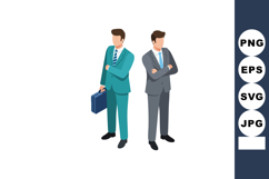 Two Businessmen in Suits Standing with Arms Crossed and Brie Product Image 1