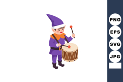 Elf playing drum in purple costume festive character with or Product Image 1