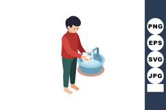 Boy washing hands at sink with running water hygiene and cle Product Image 1