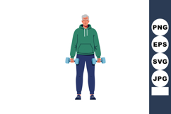 Older man exercising with dumbbells in casual sportswear fit Product Image 1