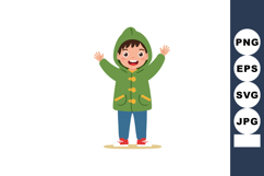 Happy young boy wearing green hooded jacket with orange togg Product Image 1