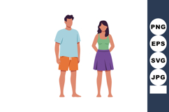 Young man and woman casual summer clothing standing barefoot Product Image 1