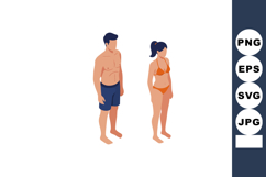 Vector illustration of young man and woman in swimwear stand Product Image 1