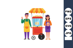Popcorn vendors smiling by their cart, serving delicious sna Product Image 1