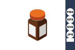 Brown medicine jar with orange lid and blank label isometric Product Image 1