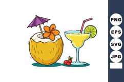 Tropical drinks featuring coconut and cocktail with garnishe Product Image 1