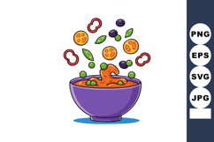Colorful bowl of soup with floating ingredients creating a d Product Image 1