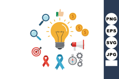 Light bulb surrounded by various symbols representing ideas, Product Image 1