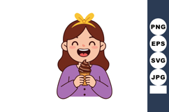 Happy girl enjoying chocolate ice cream cone with joyful exp Product Image 1
