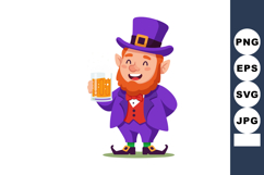 Leprechaun in purple suit holding beer glass celebrating Sai Product Image 1